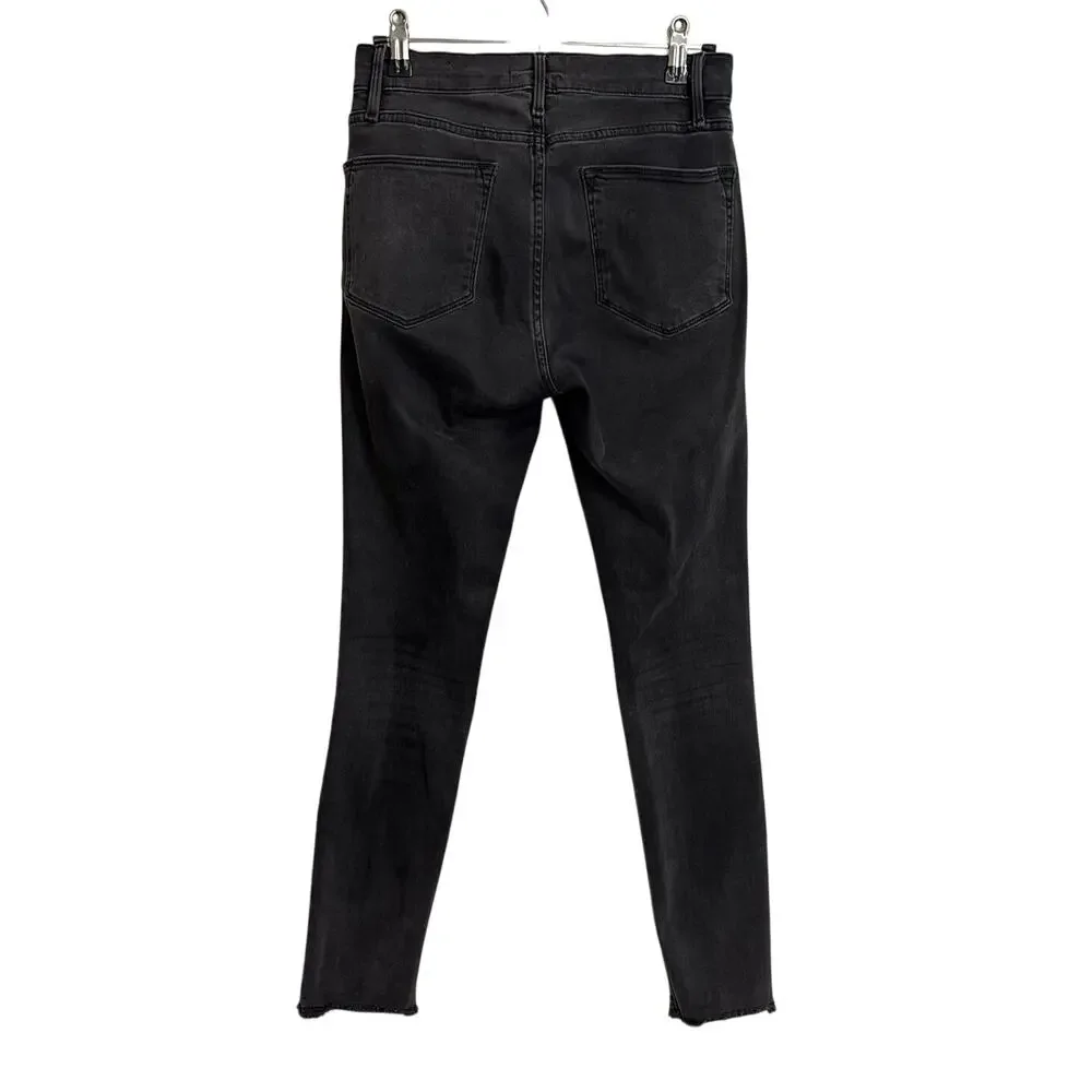 FRAME Jeans Womens 27 Black Le High Skinny Quinby Asymmetrical Frayed Hem